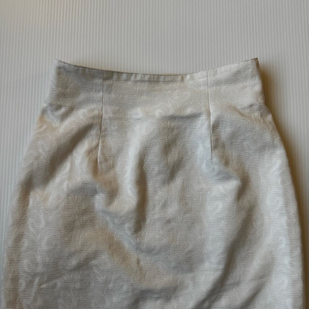 Vtg 90s Ivory Cotton Jacquard Pencil Skirt Italian IT40 US4 Bridal Euro Summer - Picture 13 of 16